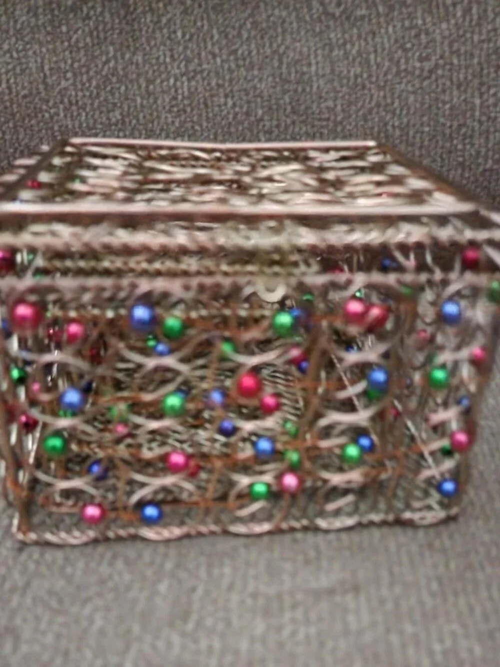 4 Pc Decorative Bronze Wire Storage Baskets with Multicolor Bead Accents